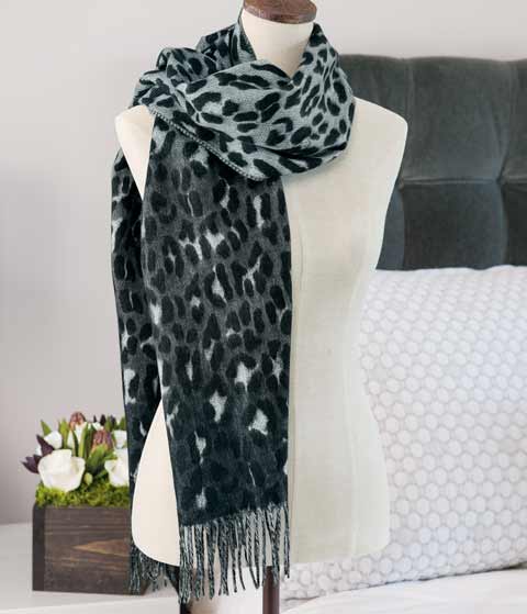 Snow Leopard Print Scarf: Olive & Cocoa