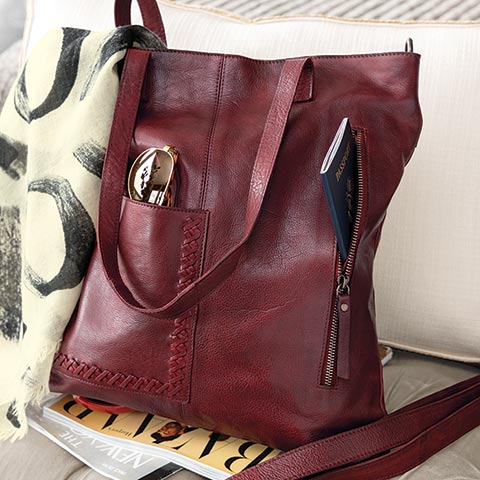 Oxblood Leather Handbag, Bags: Cocoa, LLC